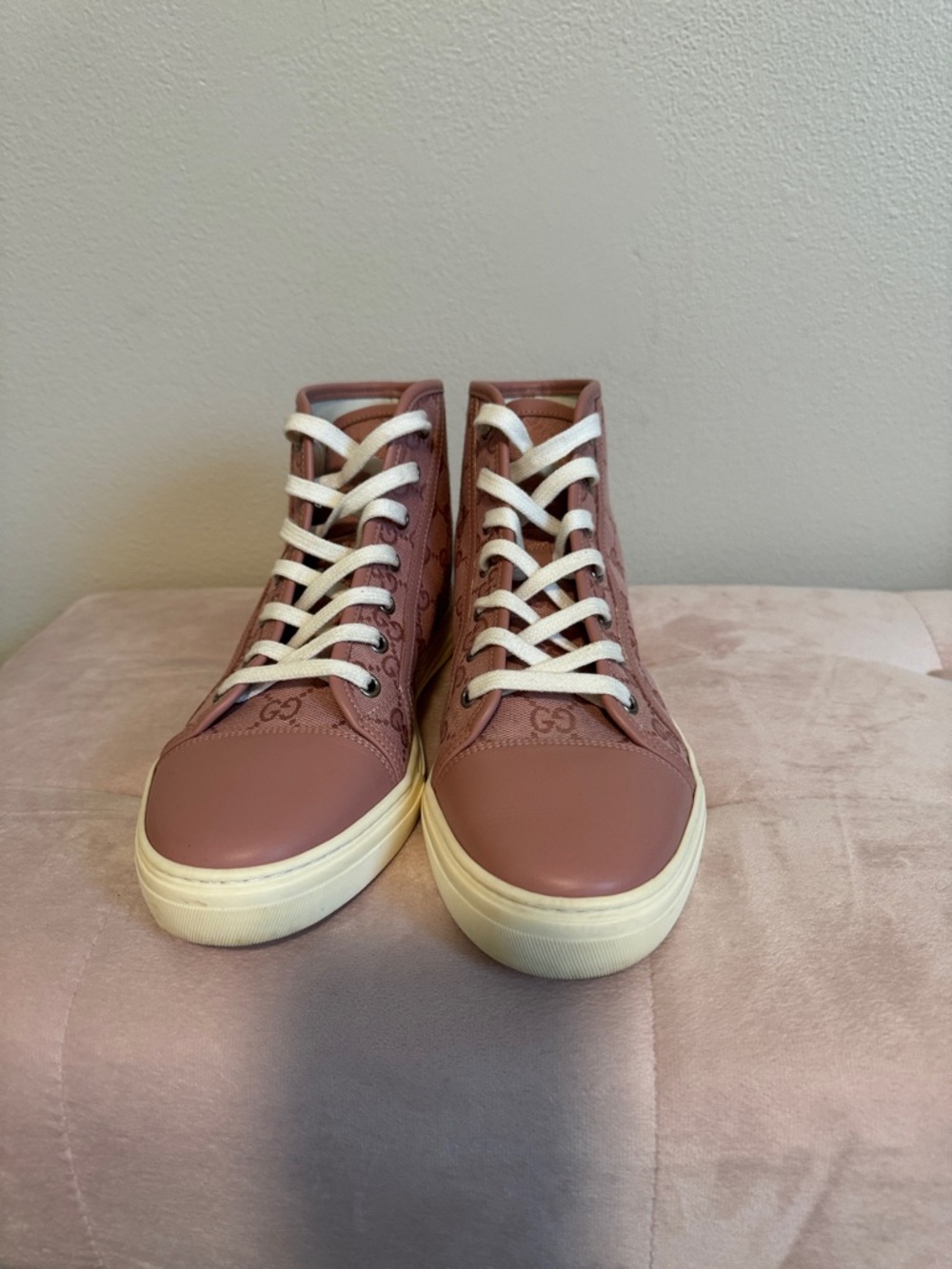 Gucci Dusty Pink High-Top GG Canvas & Leather Sneakers